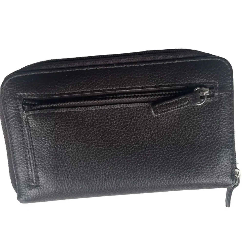 Unbranded Double Zip Pebbled Leather Brown‎ Walletbwith Calculator & Key Chain